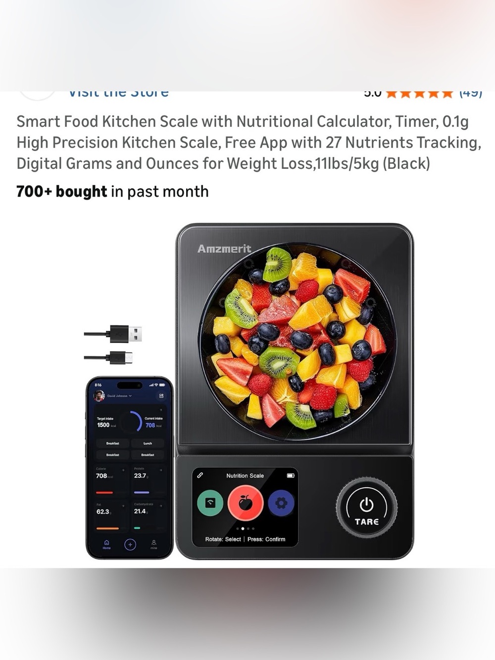 Amzmerit Digital Kitchen Scale - Black with Color Display
